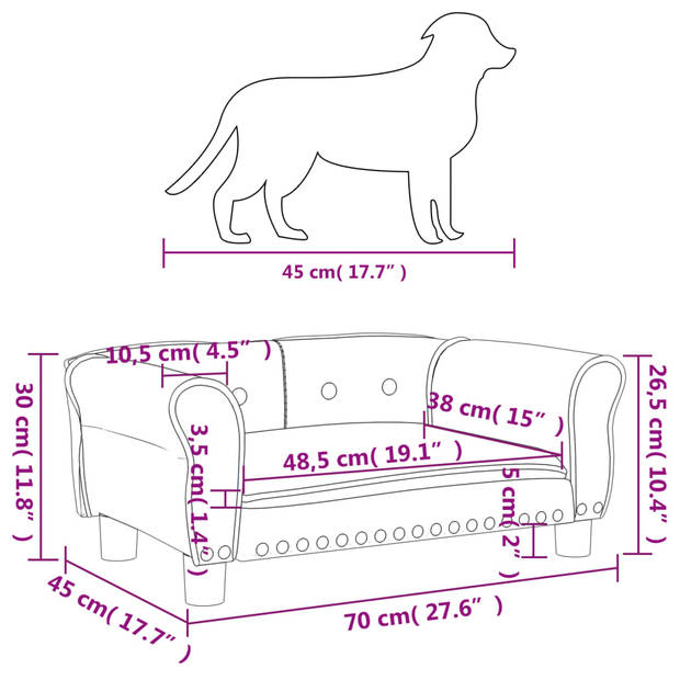 The Living Store Hondenbank - Comfort - Hondenbed - 70 x 45 x 30 cm - Zwart - fluweel - grenenhout - Met