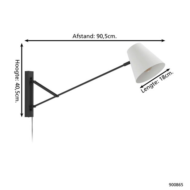 EGLO Forcadet Wandlamp - E27 - 40,5 cm - Zwart/Grijs - Staal