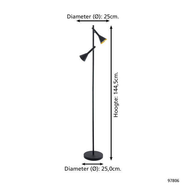 EGLO Cortaderas Vloerlamp - 144.5cm - GU10 - Zwart/Goud