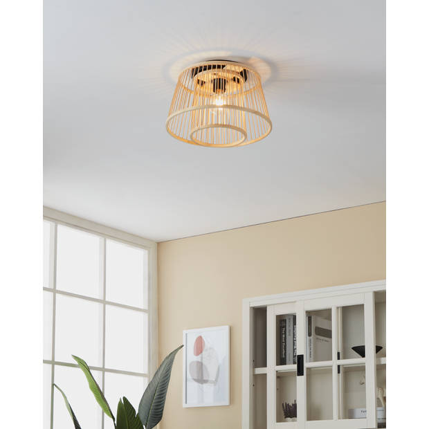 EGLO Hykeham Plafondlamp - E27 - Ø 38 cm - Staal/Bamboe - Zwart/Bruin