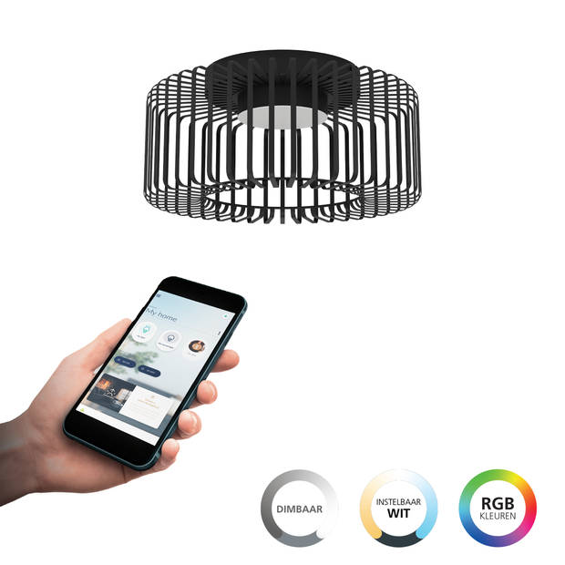 EGLO connect.z Ginestrone-Z Plafondlamp - Ø 45 cm - Zwart/Wit - Instelbaar RGB & wit licht - Dimbaar - Zigbee