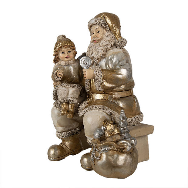 Clayre & Eef Beeld Kerstman 17 cm Goudkleurig Polyresin Kerstdecoratie Kerstdecoratie