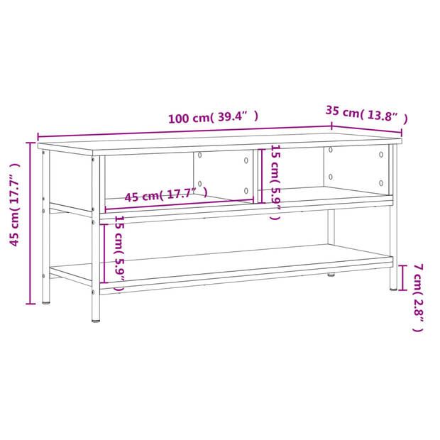 The Living Store Tv-meubel Industrieel Zwart 100x35x45cm - Open Vakken en Schap - Duurzaam Hout - Ijzeren Poten