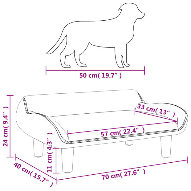 vidaXL Hondenmand 70x40x24 cm stof lichtgrijs