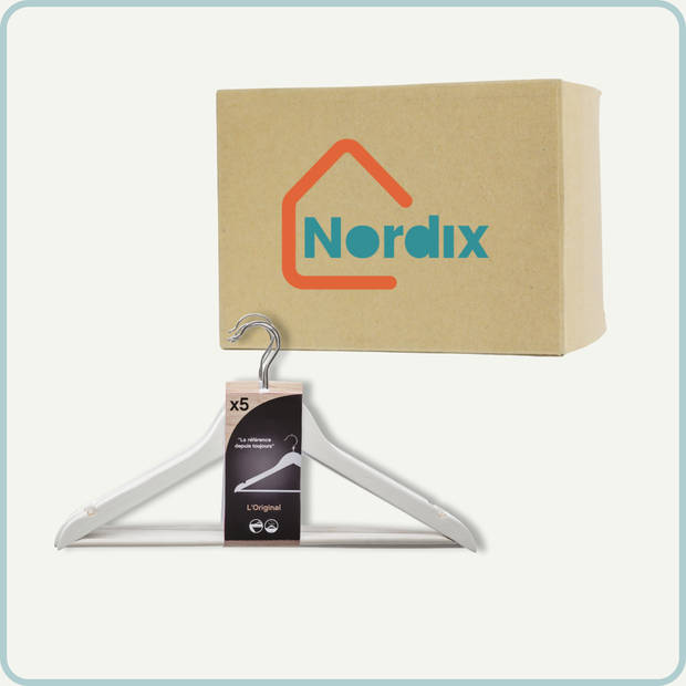 Nordix Kledinghangers Set 5 stuks - Wit - Hout - Kleerhangers