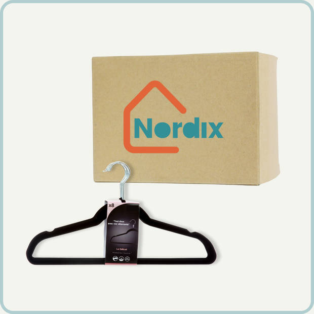 Nordix Kledinghangers Set 8 stuks - Zwart - Vilten - Velvet - Anti Slip - Kleerhangers