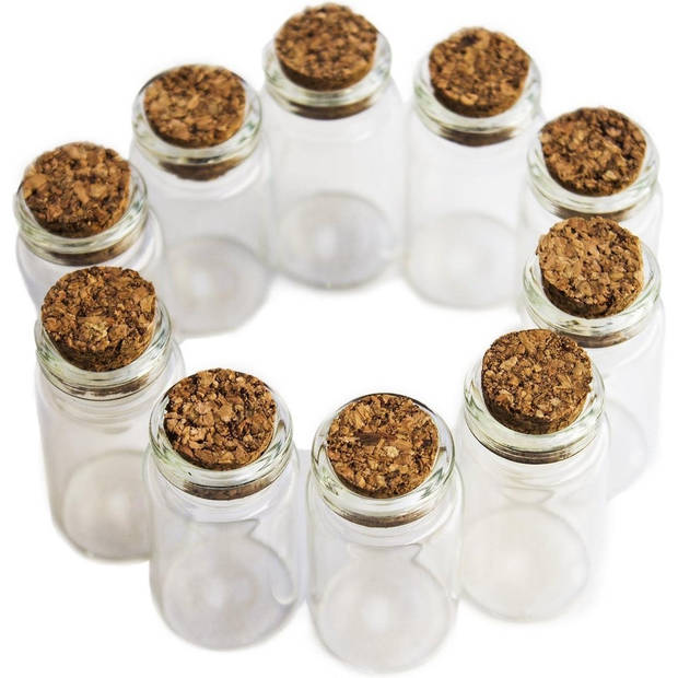 ForDig Glazen Mini Flesjes Met Kurk – Decoratie flesjes – Inhoud 10 ml - Set van 20 Stuks