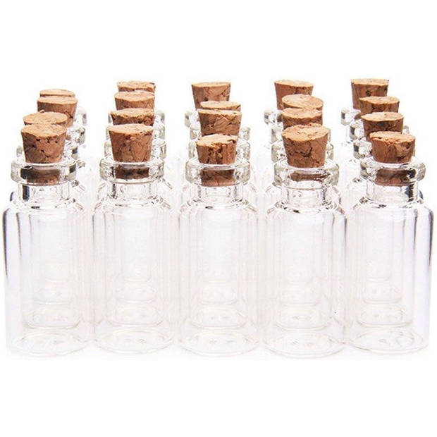ForDig Glazen Mini Flesjes Met Kurk – Decoratie flesjes – Inhoud 5 ml - Set van 20 Stuks