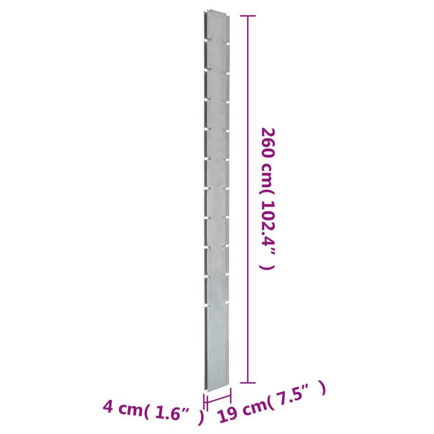 vidaXL Schuttingpalen 10 st 260 cm gegalvaniseerd staal zilverkleurig