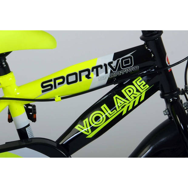 Volare Sportivo Kinderfiets - Jongens - 12 inch - Neon Geel Zwart - Twee Handremmen - 95% afgemonteerd