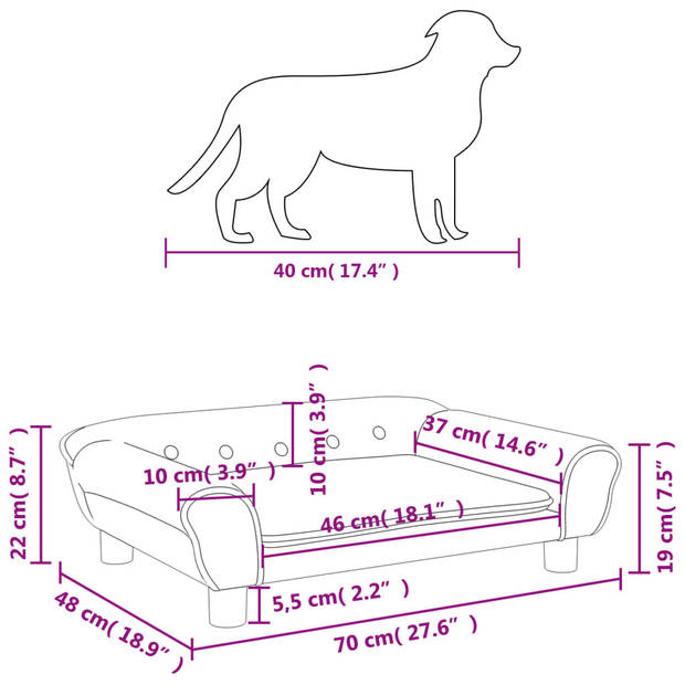 The Living Store Hondenbank Fluweel - 70 x 48 x 22 cm - Stijlvol ontwerp - Zwart - Geschikt voor kleine honden -