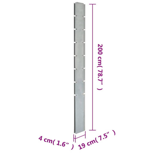 The Living Store Schuttingpaal - Tuin en boerderij - 19 x 4 x 200 cm - Gegalvaniseerd staal