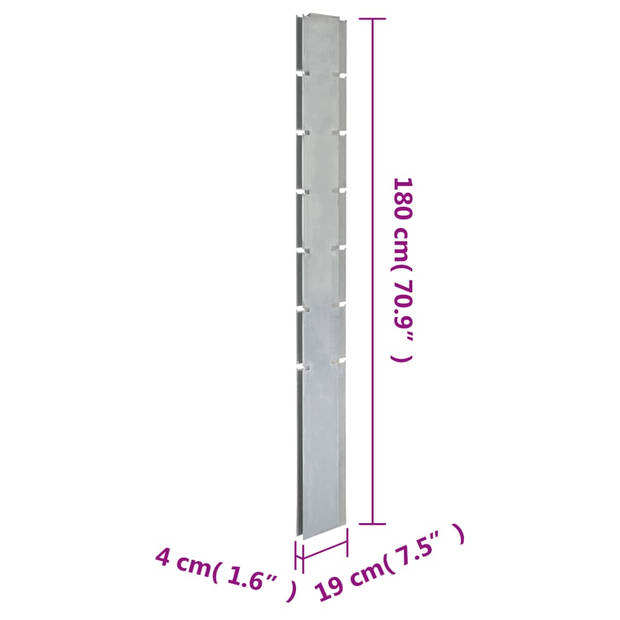 vidaXL Schuttingpalen 10 st 180 cm gegalvaniseerd staal zilverkleurig