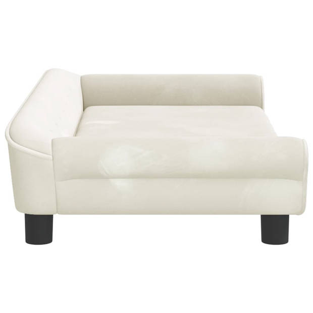 The Living Store Hondenbed - Massief grenenhout - Comfortabel fluweel - 100x50x21cm - Crème