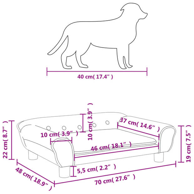 The Living Store Hondenbank Fluweel - 70 x 48 x 22 cm - Lichtgrijs - Geschikt voor kleine honden - Montage vereist