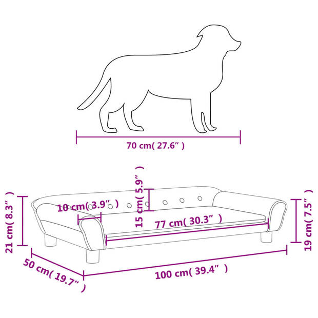 The Living Store Hondenbed - Donkergrijs fluweel - 100 x 50 x 21 cm - geschikt voor kleine honden - draagvermogen 50 kg