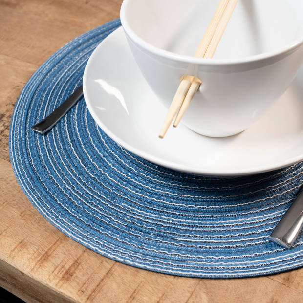 Krumble Placemat rond - Blauw/grijs - Set van 4