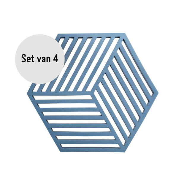 Krumble Pannenonderzetter Hexagon - Blauw - Set van 4