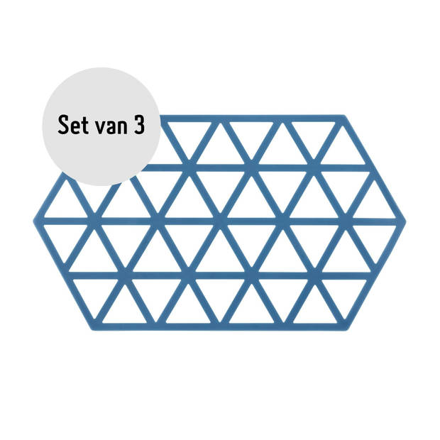 Krumble Siliconen pannenonderzetter Hexagon lang - Blauw - Set van 3