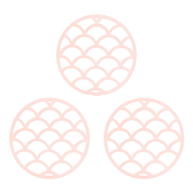 Krumble Siliconen pannenonderzetter rond met schubben patroon - Roze - Set van 3