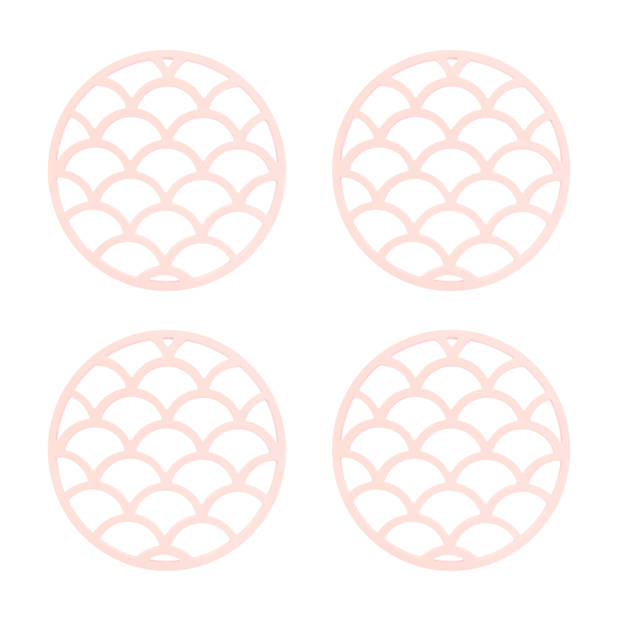 Krumble Siliconen pannenonderzetter rond met schubben patroon - Roze - Set van 4