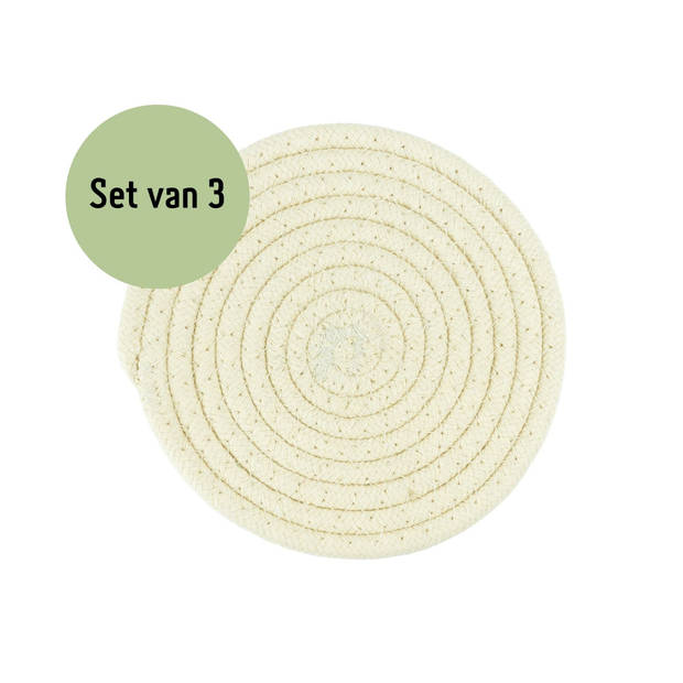 Krumble Pannenonderzetter rond - Katoen - Beige - Set van 3