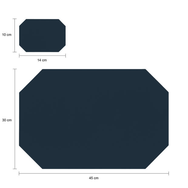 Krumble Placemat achthoekig + onderzetter - PU Leder - Blauw - Set van 6