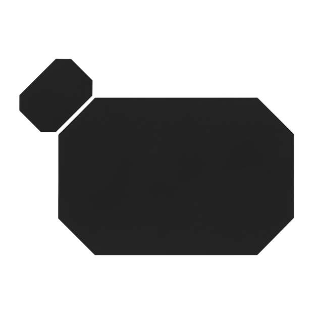 Krumble Placemat achthoekig + onderzetter - PU Leder - Zwart - Set van 2