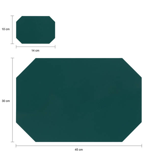 Krumble Placemat achthoekig + onderzetter - PU Leder - Groen - Set van 8