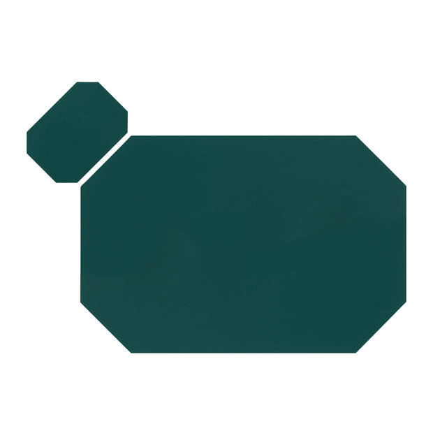 Krumble Placemat achthoekig + onderzetter - PU Leder - Groen - Set van 2