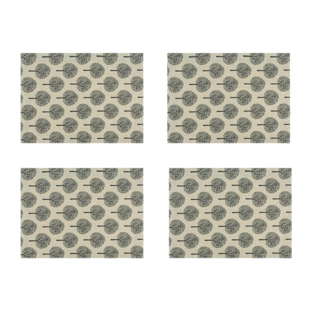 Krumble Placemat met boom patroon - 30 x 40 cm - Katoen - Beige - Set van 4