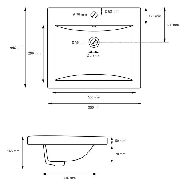 Wastafel hoekig 545x16x415 cm Wit keramiek ML-Design