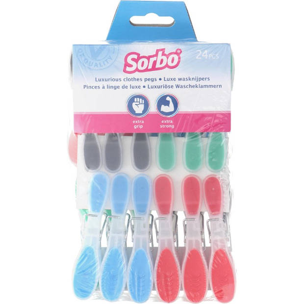 Sorbo - Plastic Wasknijpers en Wasknijpermandje - 24 stuks - Duurzaam en Stevig
