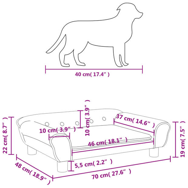 The Living Store Hondenbank - Fluweel - 70 x 48 x 22 cm - Donkergrijs - Max - 50 kg