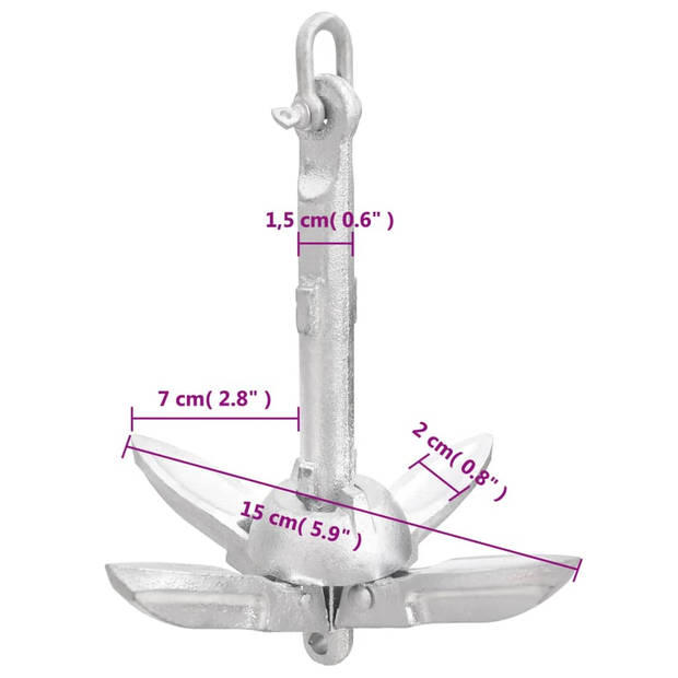 vidaXL Anker inklapbaar 0,7 kg smeedijzer zilver