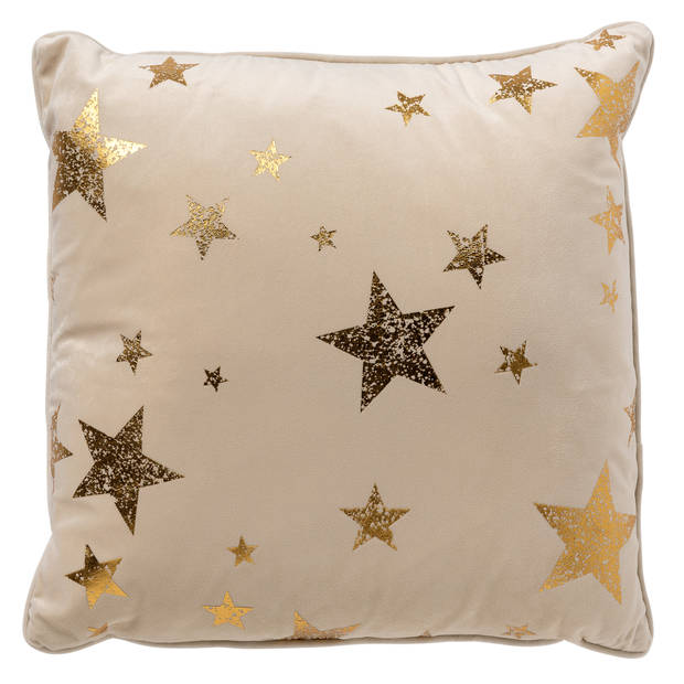 STARS - Sierkussen 45x45 cm - velvet met gouden sterren - Whisper White - wit