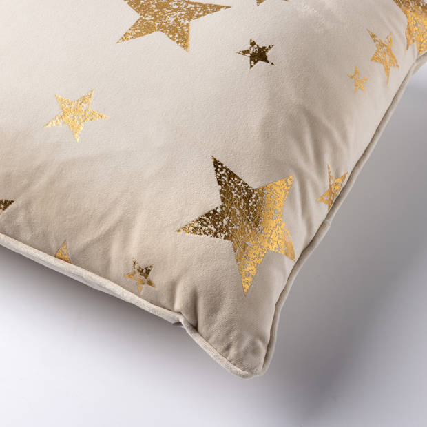 STARS - Sierkussen 45x45 cm - velvet met gouden sterren - Whisper White - wit