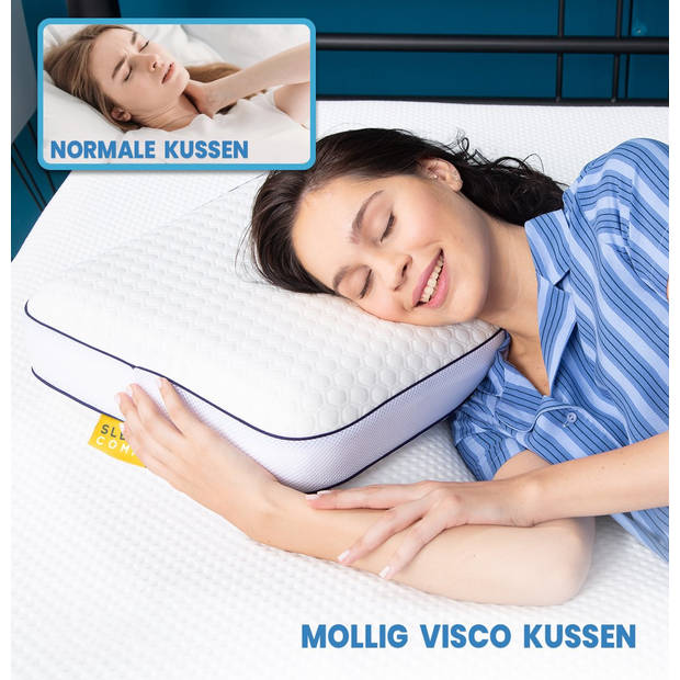 Sleep Comfy - Hoofdkussen - Traagschuim Hoofdkussen - Geschikt voor rug-, zij-en buikslapers - Mollig Kussen 60x40x13 cm