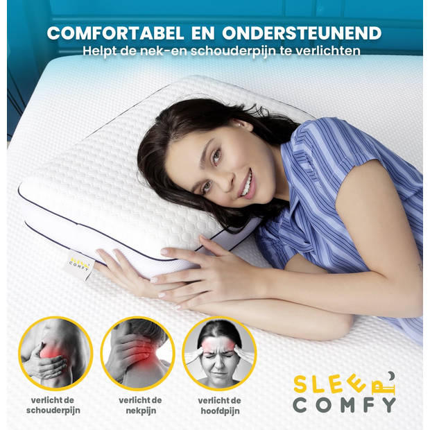 Sleep Comfy - Hoofdkussen - Traagschuim Hoofdkussen - Geschikt voor rug, zij-en buikslapers - XL Luxe Kussen 70x40x12 cm