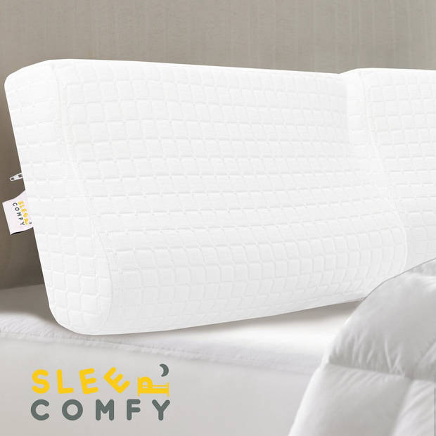 Sleep Comfy - Traagschuim Hoofdkussen - Geschikt voor rug-, zij-en buikslapers - Mini Neksteun Kussen 46x30x10/8 cm