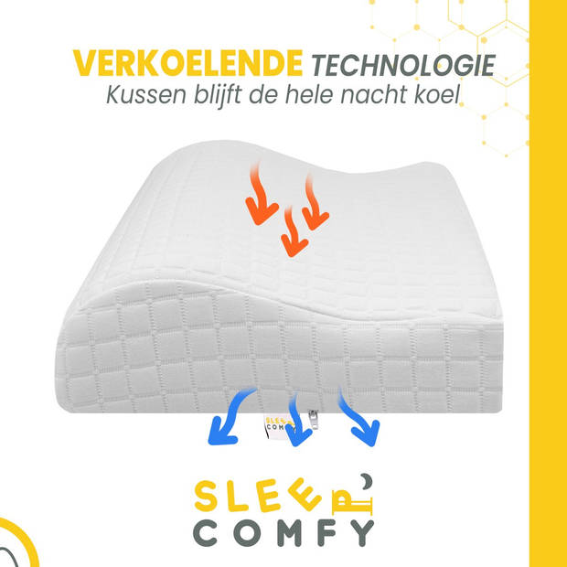 Sleep Comfy - Traagschuim Hoofdkussen - Geschikt voor rug-, zij-en buikslapers - Mini Neksteun Kussen 46x30x10/8 cm