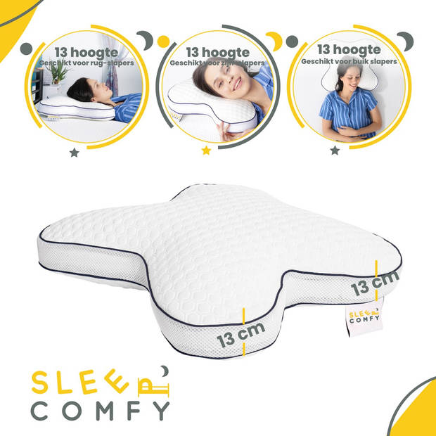 Sleep Comfy - Traagschuim Hoofdkussen - Geschikt voor rug-, zij-en buikslapers - Butterfly Visco Kussen 55x46x13 cm