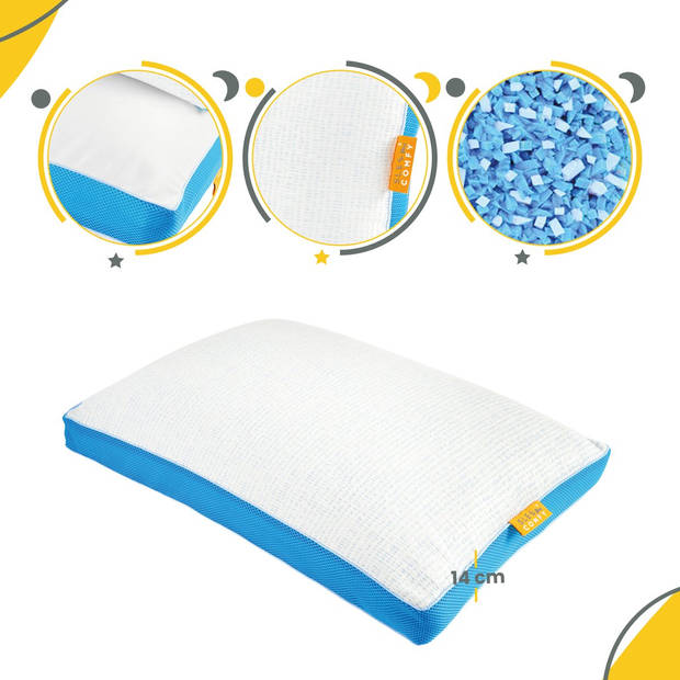 Sleep Comfy - Hoofdkussen - Traagschuim Hoofdkussen - Geschikt voor rug, zij-en buikslapers -Cooling Design 50x70x14 cm