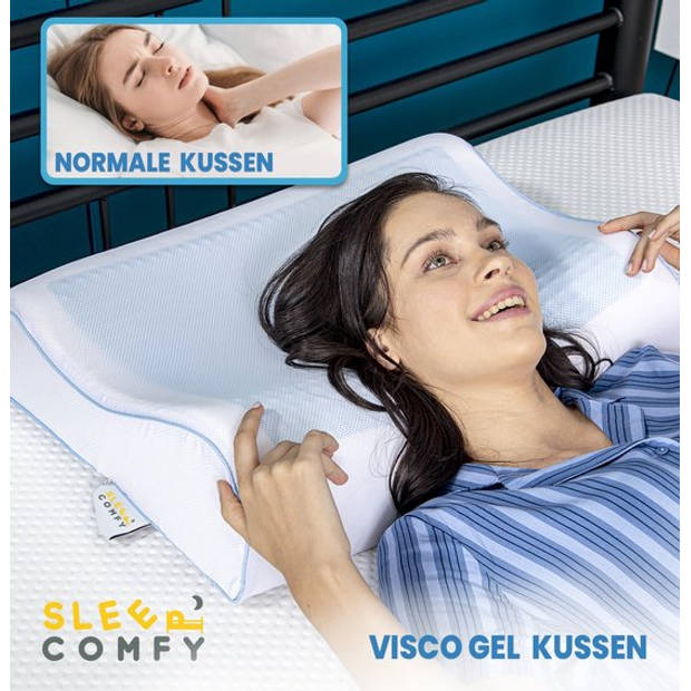 Sleep Comfy - Hoofdkussen - Gel Traagschuim Hoofdkussen - Geschikt voor rug, zij-en buikslapers -Anatolia 60x40x14/12 cm