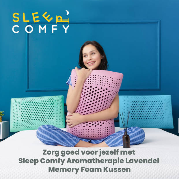 Sleep Comfy - Aromatherapie Serie Lavendel - Traagschuim Hoofdkussen - Met Lavendel Kussenspray 60x40x16 cm