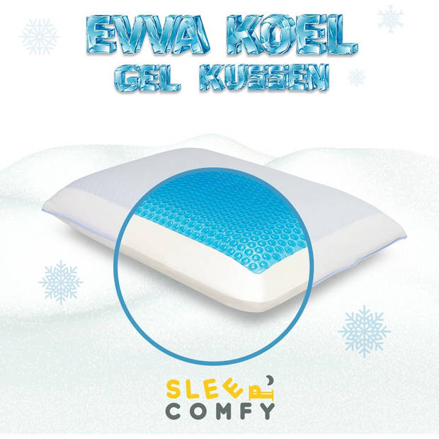 Sleep Comfy - Hoofdkussen - Gel Traagschuim Hoofdkussen - Geschikt voor rug-, zij-en buikslapers - Evva 60x40x13 cm