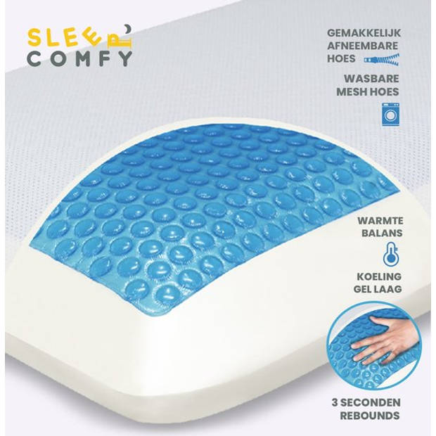 Sleep Comfy - Hoofdkussen - Gel Traagschuim Hoofdkussen - Geschikt voor rug-, zij-en buikslapers - Evva 60x40x13 cm