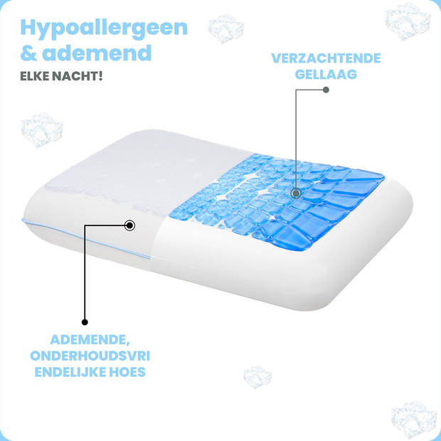 Sleep Comfy - Hoofdkussen - Gel Traagschuim Hoofdkussen - Geschikt voor rug-, zij-en buikslapers - Gel - X 60x40x16 cm