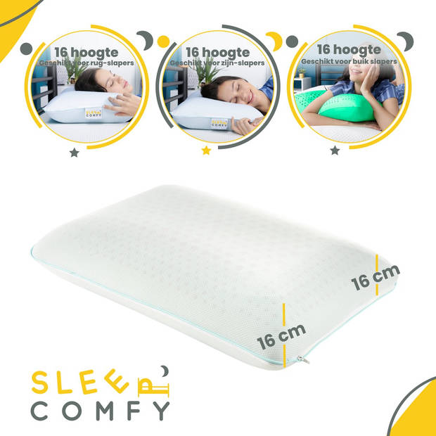 Sleep Comfy - Aromatherapie Serie Pepermunt - Traagschuim Hoofdkussen - Met Pepermunt Kussenspray 60x40x16 cm