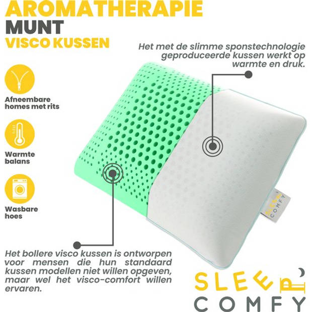 Sleep Comfy - Aromatherapie Serie Pepermunt - Traagschuim Hoofdkussen - Met Pepermunt Kussenspray 60x40x16 cm